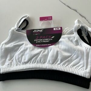 2-Pack Zone Pro Girls Cotton stretch 2-Ply Front Sports Bra Size S / M New
